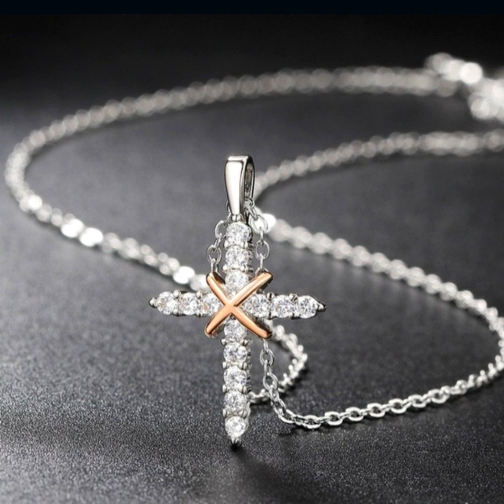 Cross necklace pendant and silver 18 chain 925 sterling silver